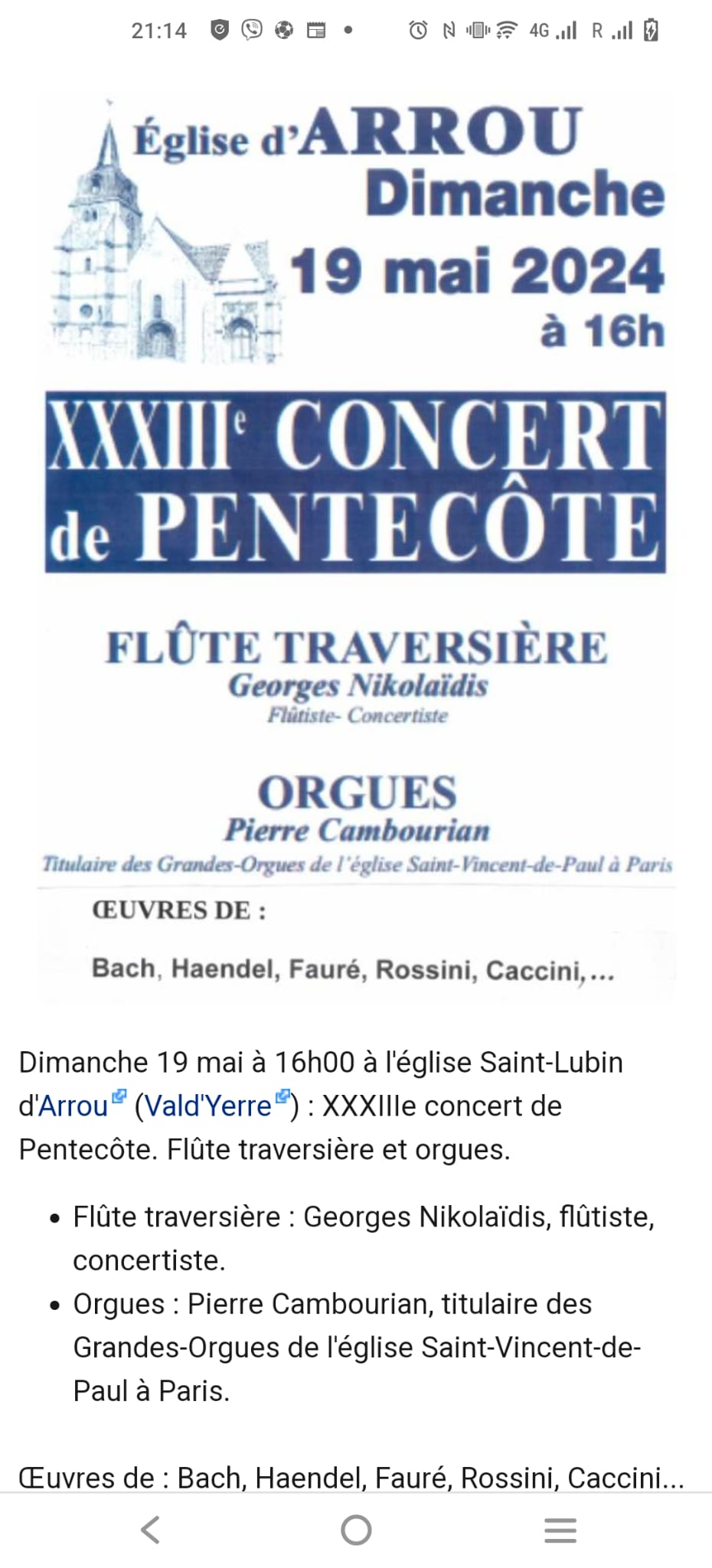 Concert de Pentecôte à l'église d'Arrou